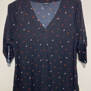Torrid Women's Plus Size 1 Blouse Top 3/4 Sleeve Black Polyester V-Neck Geometr